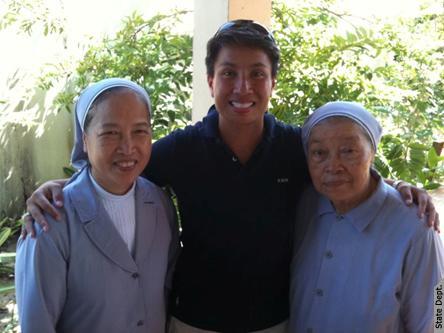 Lieutenant Commander Kim Mitchell with Sister Mary (left) and Sister Vincent in Danang.